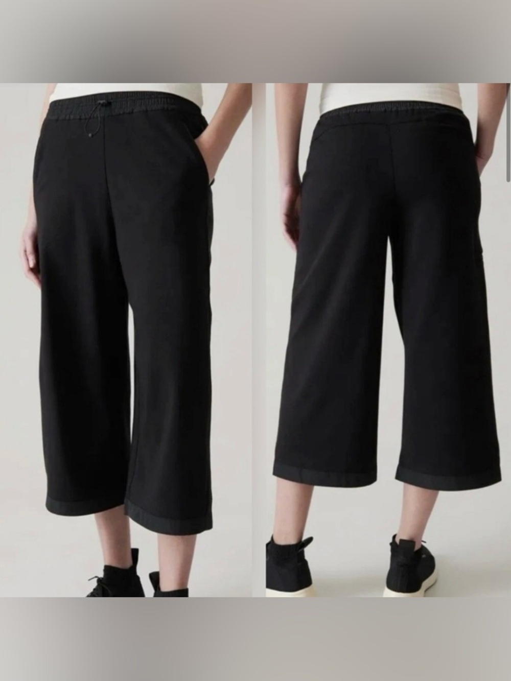 Athleta women’s wide leg crop fleece lined elastic waist triumph pants medium